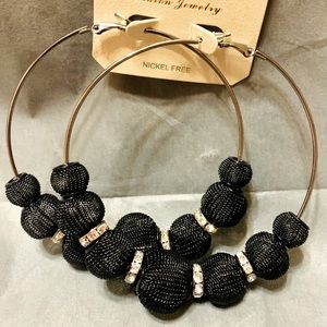 Black Beaded Hoop Earrings